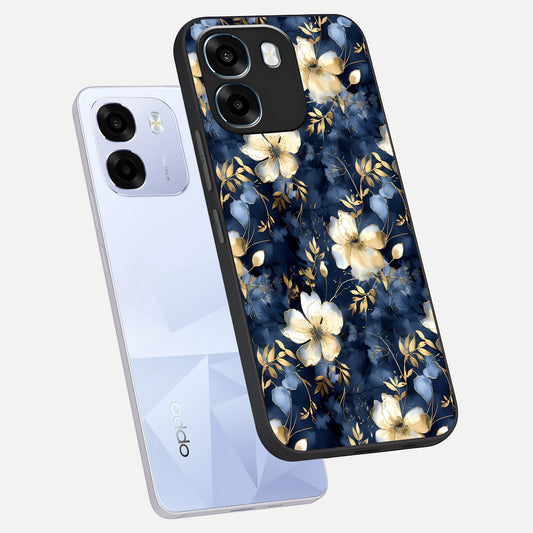 Golden Midnight Bloom phone case For Oppo K14 5G showing premium glass back cover with detailed artwork