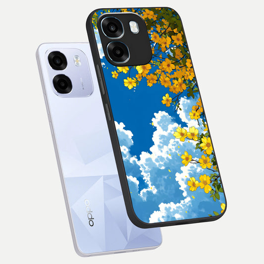 Golden Petal Sky phone case For Oppo K14 5G showing premium glass back cover with detailed artwork
