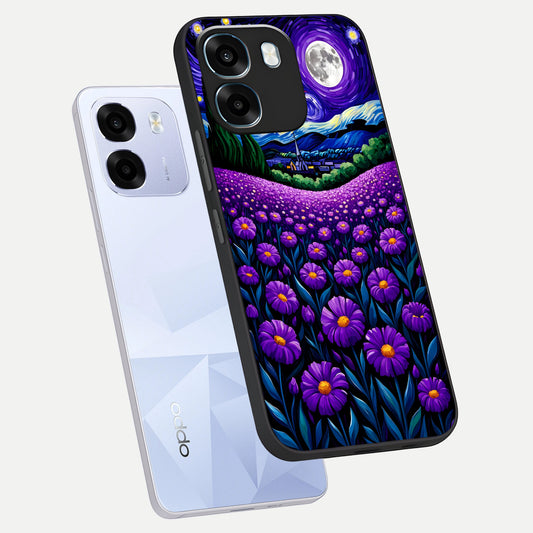 Lavender Moon Field phone case For Oppo K14 5G showing premium glass back cover with detailed artwork