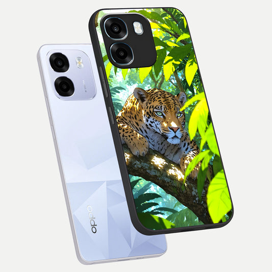 Leopard in Jungle phone case For Oppo K14 5G showing premium glass back cover with detailed artwork