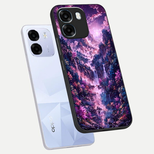 Mystic Cascade Peaks phone case For Oppo K14 5G showing premium glass back cover with detailed artwork