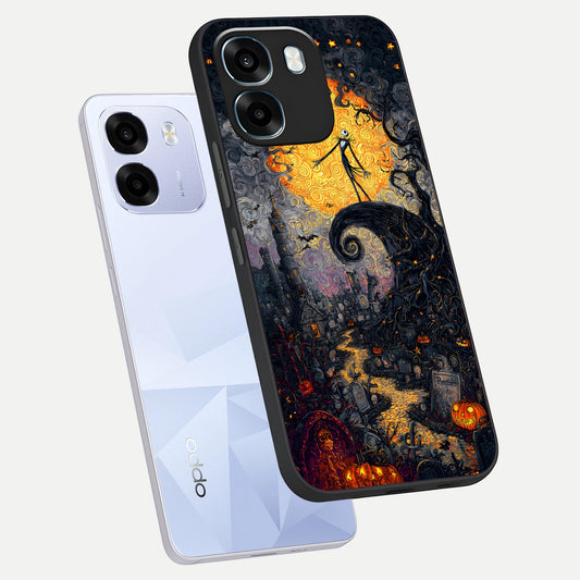 Pumpkin Moon Night phone case For Oppo K14 5G showing premium glass back cover with detailed artwork