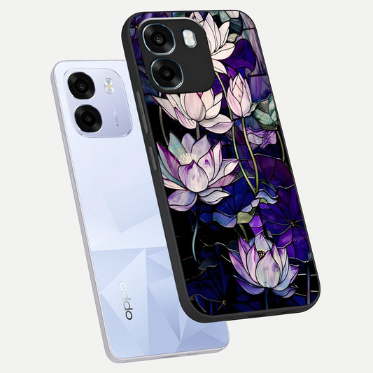 Purple Lotus Pattern phone case For Oppo K14 5G showing premium glass back cover with detailed artwork