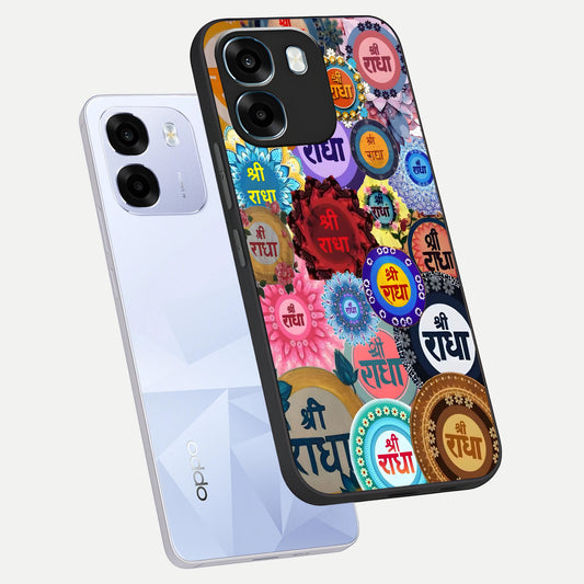 Radha Divine Bloom phone case For Oppo K14 5G showing premium glass back cover with detailed artwork
