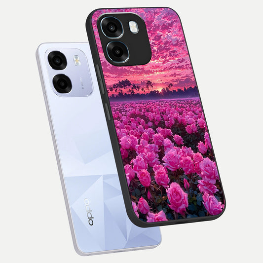 Rose Sunset Valley phone case For Oppo K14 5G showing premium glass back cover with detailed artwork