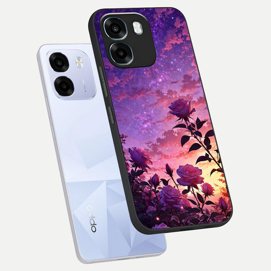 Starlit Rose Twilight phone case For Oppo K14 5G showing premium glass back cover with detailed artwork