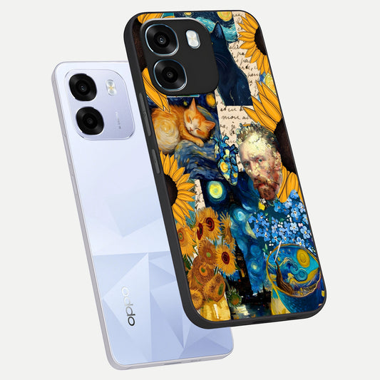 Sunflower Chic Mood Custom Name phone case For Oppo K14 5G showing premium glass back cover with detailed artwork