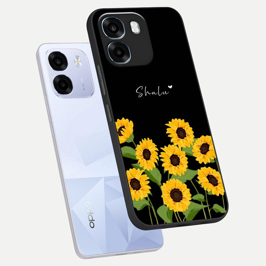 Sunflower Sky Bloom phone case For Oppo K14 5G showing premium glass back cover with detailed artwork