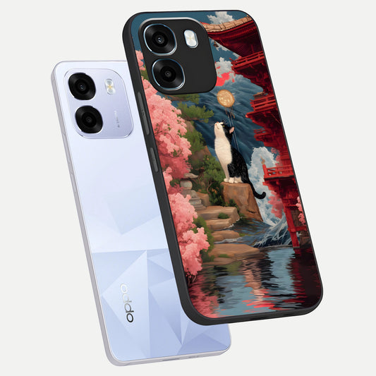 Temple Cat Scenery phone case For Oppo K14 5G showing premium glass back cover with detailed artwork