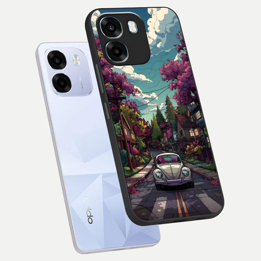 Vintage Street Drive phone case For Oppo K14 5G showing premium glass back cover with detailed artwork