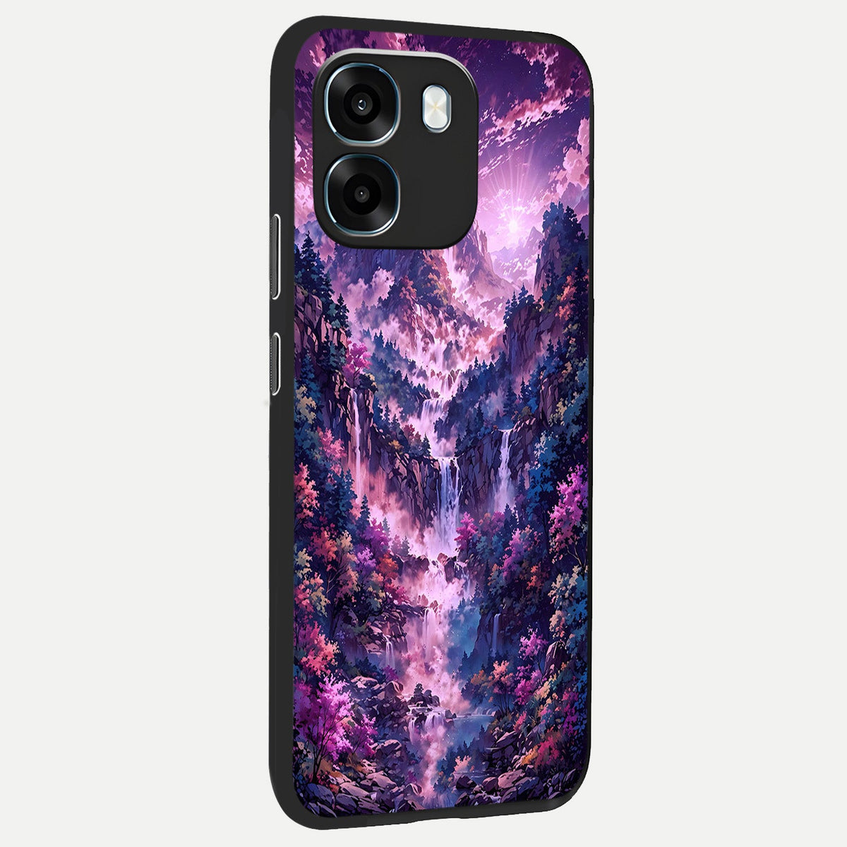 Mystic Cascade Peaks back cover For Oppo K14 5G slim fit glass case with vibrant aesthetic design