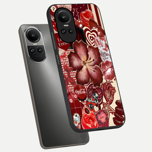 Aesthetic Little Freak phone case For Oppo Reno 10 showing premium glass back cover with detailed artwork