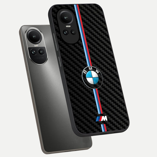 BMW Pattern phone case For Oppo Reno 10 showing premium glass back cover with detailed artwork
