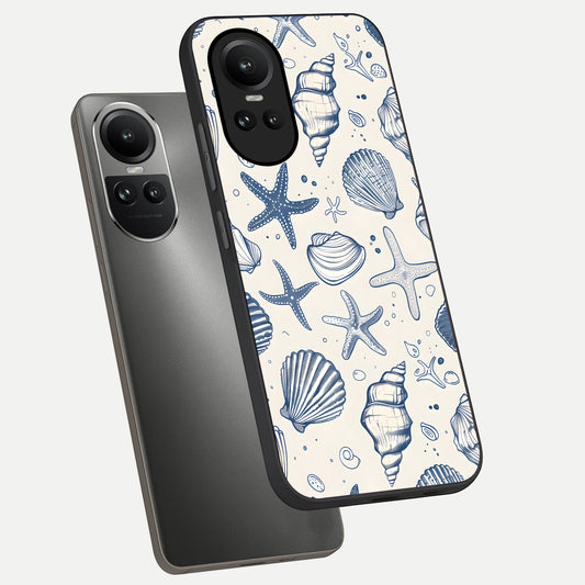 Blue Ocean Outline phone case For Oppo Reno 10 showing premium glass back cover with detailed artwork