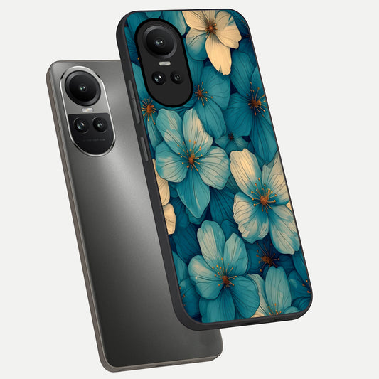 Blue Shade Floral phone case For Oppo Reno 10 showing premium glass back cover with detailed artwork