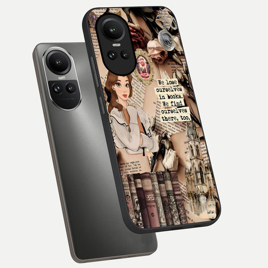 Bookish Dream World phone case For Oppo Reno 10 showing premium glass back cover with detailed artwork