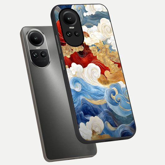 Colored Waves phone case For Oppo Reno 10 showing premium glass back cover with detailed artwork