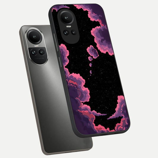 Cosmic Cloud Journey phone case For Oppo Reno 10 showing premium glass back cover with detailed artwork
