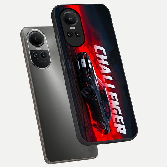 Crimson Challenger Fury phone case For Oppo Reno 10 showing premium glass back cover with detailed artwork
