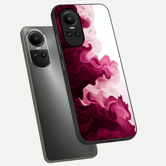 Crimson Wave Flow phone case For Oppo Reno 10 showing premium glass back cover with detailed artwork