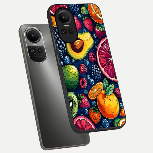 Cute Fruits Art phone case For Oppo Reno 10 showing premium glass back cover with detailed artwork