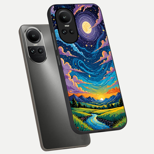 Dreamy Night Landscape phone case For Oppo Reno 10 showing premium glass back cover with detailed artwork