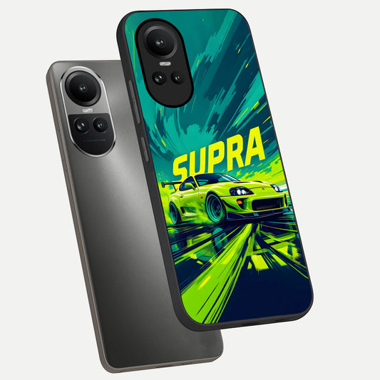 Electric Supra Thunder phone case For Oppo Reno 10 showing premium glass back cover with detailed artwork