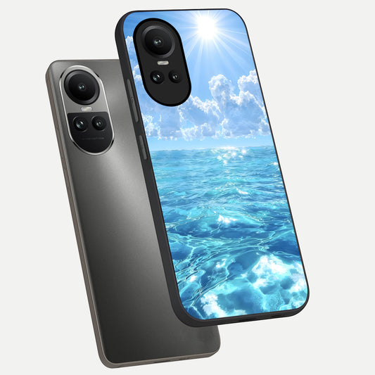 Endless Ocean Horizon phone case For Oppo Reno 10 showing premium glass back cover with detailed artwork