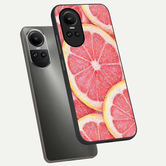 Glitter Grapefruit phone case For Oppo Reno 10 showing premium glass back cover with detailed artwork