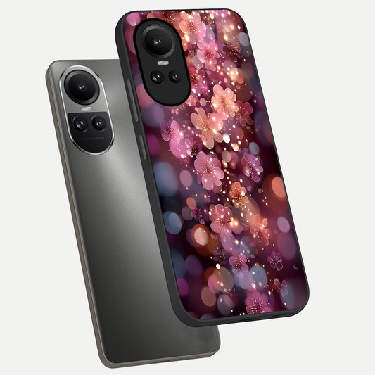 Glowing Petal Bliss phone case For Oppo Reno 10 showing premium glass back cover with detailed artwork