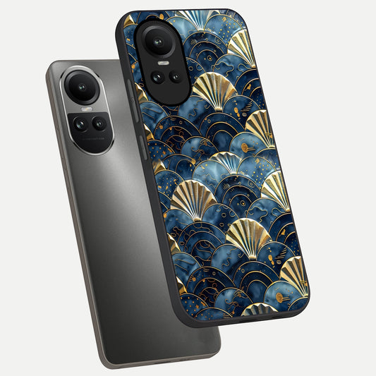 Golden Wave Luxe phone case For Oppo Reno 10 showing premium glass back cover with detailed artwork