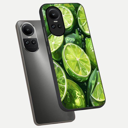 Green Kawasaki phone case For Oppo Reno 10 showing premium glass back cover with detailed artwork