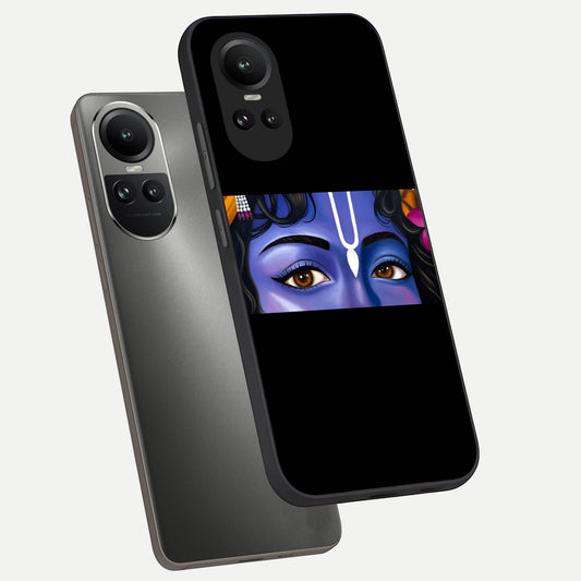 Krishna Eye phone case For Oppo Reno 10 showing premium glass back cover with detailed artwork
