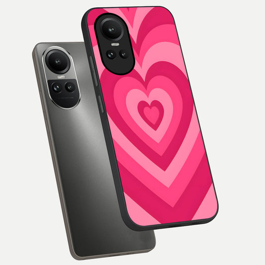 Layered Love Hearts phone case For Oppo Reno 10 showing premium glass back cover with detailed artwork