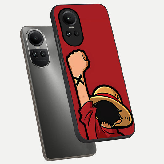 Luffy X Spirit phone case For Oppo Reno 10 showing premium glass back cover with detailed artwork