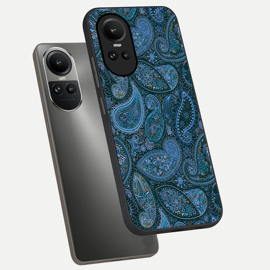 Midnight Paisley Glow phone case For Oppo Reno 10 showing premium glass back cover with detailed artwork