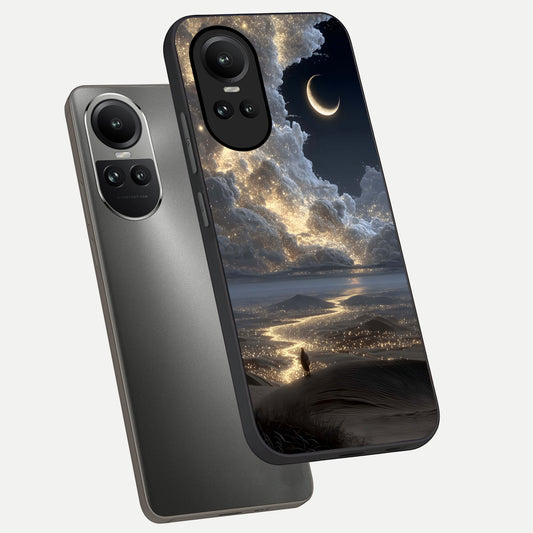 Moonlight Spark Path phone case For Oppo Reno 10 showing premium glass back cover with detailed artwork