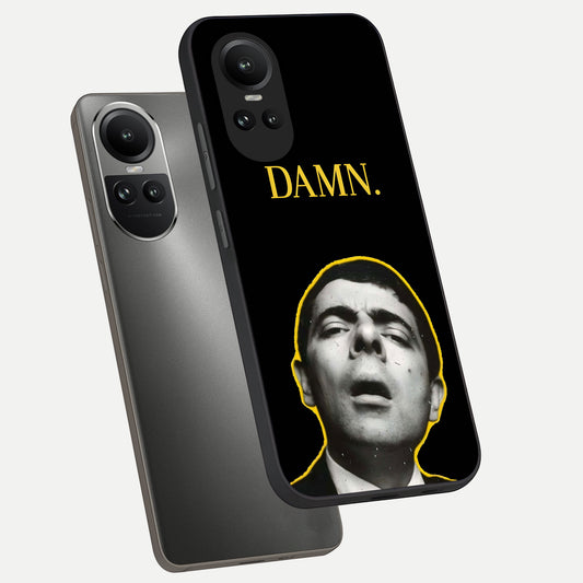Mr Bean Damn phone case For Oppo Reno 10 showing premium glass back cover with detailed artwork