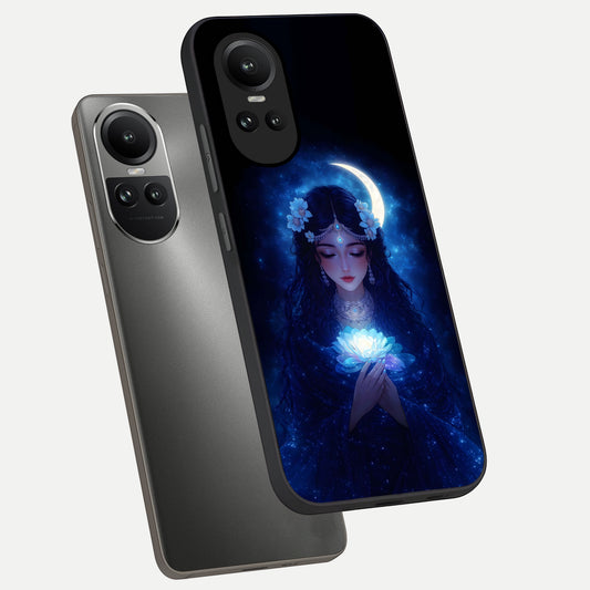 Mystic Moon Queen phone case For Oppo Reno 10 showing premium glass back cover with detailed artwork