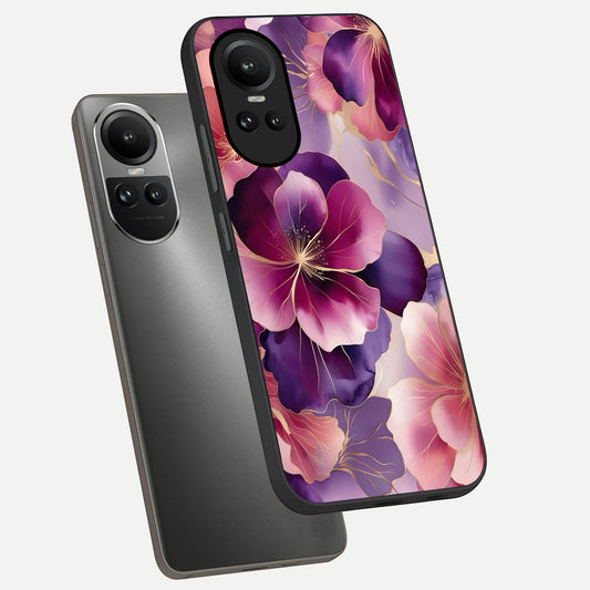 Pink Bouquet Florals phone case For Oppo Reno 10 showing premium glass back cover with detailed artwork