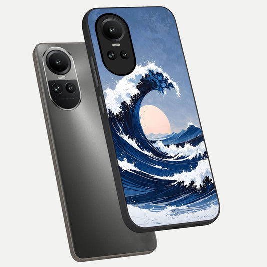 Rising Tide Power phone case For Oppo Reno 10 showing premium glass back cover with detailed artwork
