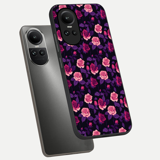 Rose Garden Twilight phone case For Oppo Reno 10 showing premium glass back cover with detailed artwork