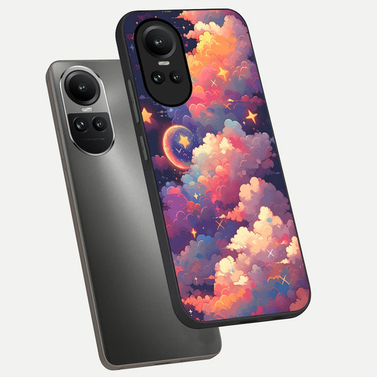 Starlit Dream Clouds phone case For Oppo Reno 10 showing premium glass back cover with detailed artwork