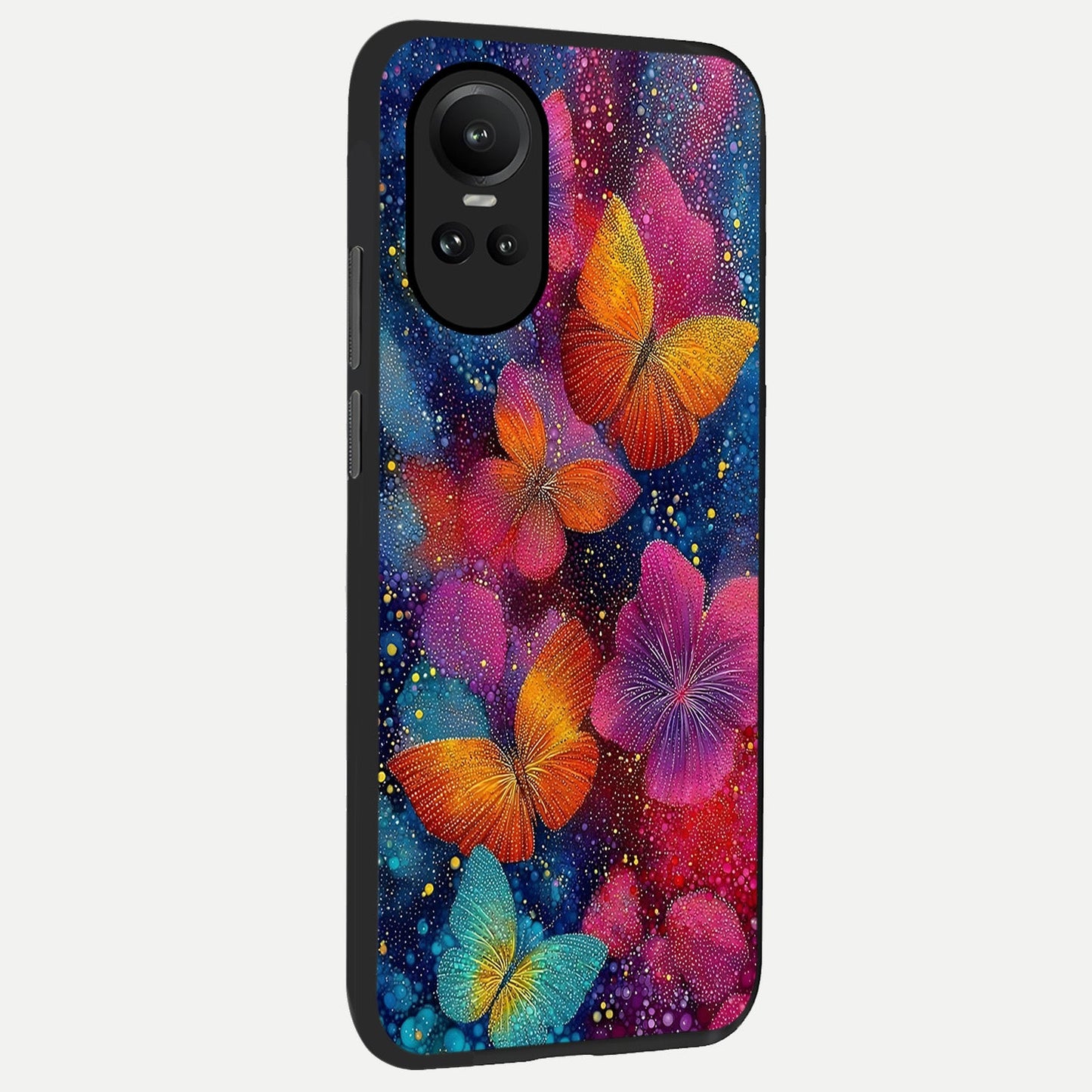Butterfly Dream Mist back cover For Oppo Reno 10 slim fit glass case with vibrant aesthetic design