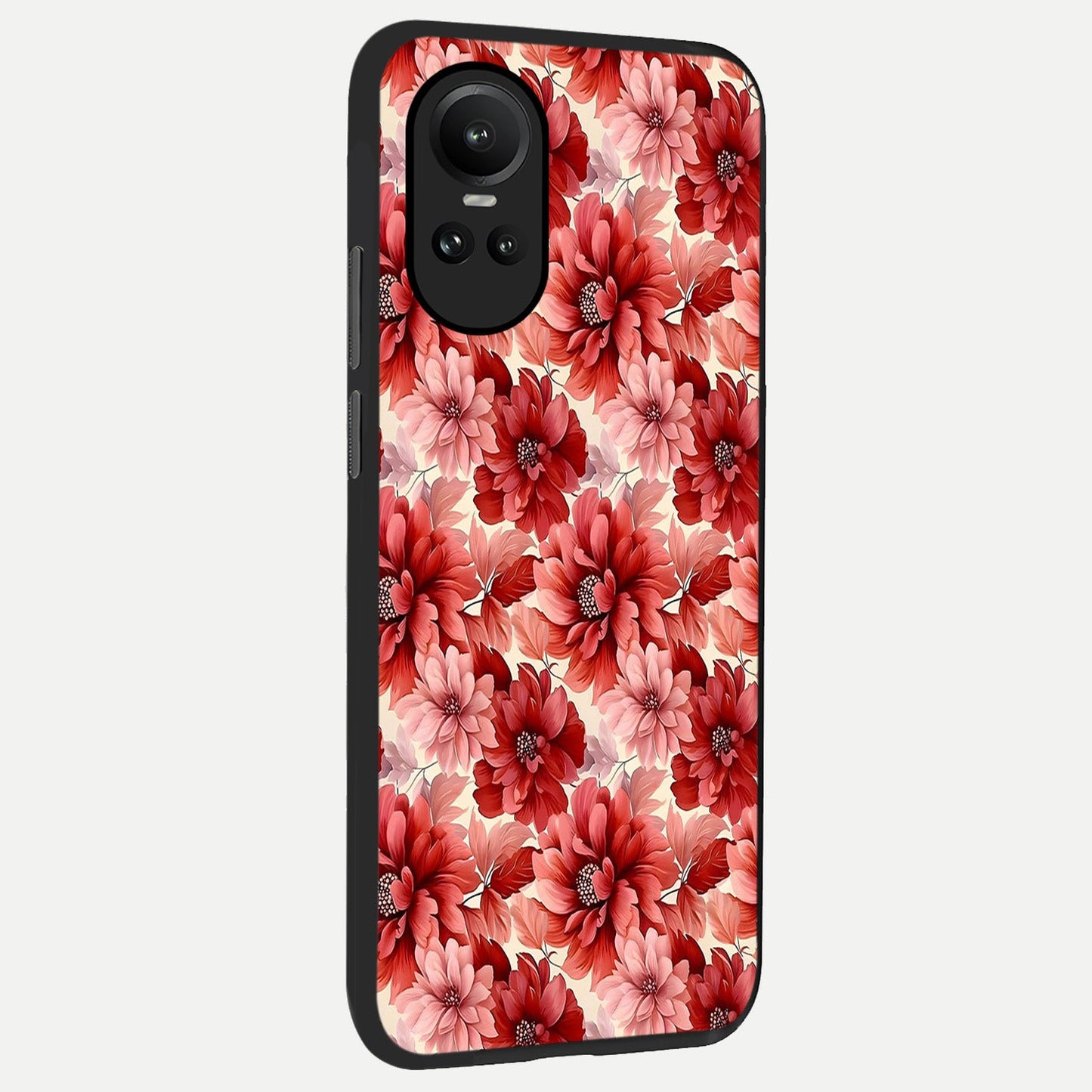 Crimson Love Petals back cover For Oppo Reno 10 slim fit glass case with vibrant aesthetic design