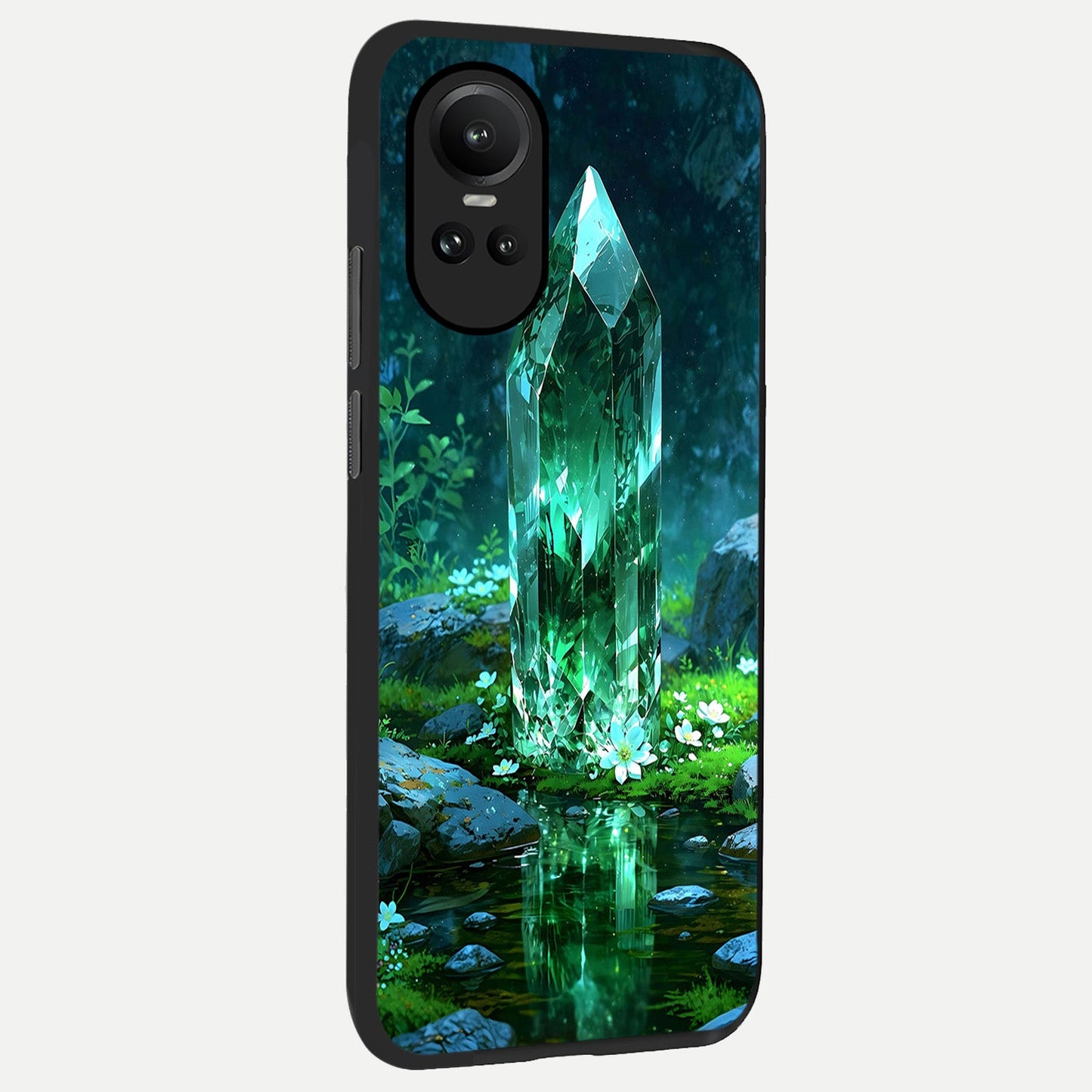 Emerald Light Crystal back cover For Oppo Reno 10 slim fit glass case with vibrant aesthetic design