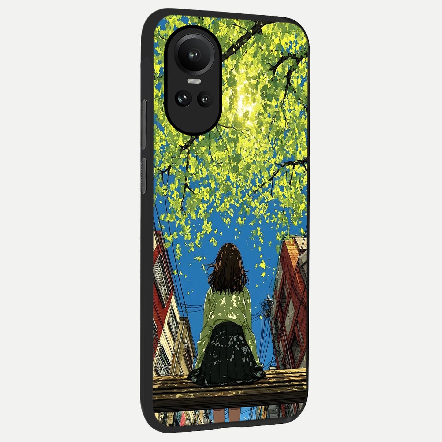 Golden Leaves Glow back cover For Oppo Reno 10 slim fit glass case with vibrant aesthetic design