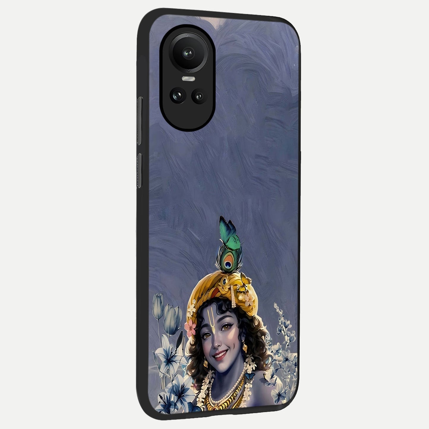Lord Krishna back cover For Oppo Reno 10 slim fit glass case with vibrant aesthetic design