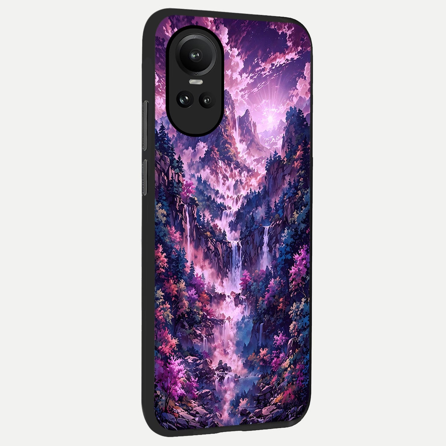 Mystic Cascade Peaks back cover For Oppo Reno 10 slim fit glass case with vibrant aesthetic design