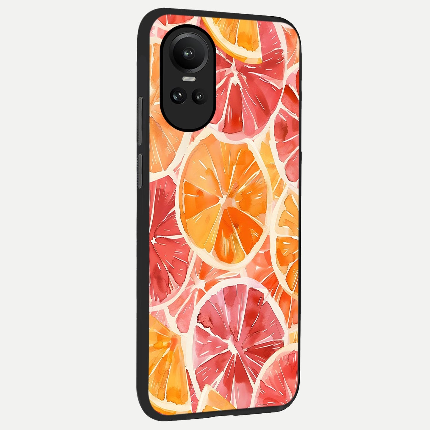 Orange Fruits Pattern back cover For Oppo Reno 10 slim fit glass case with vibrant aesthetic design